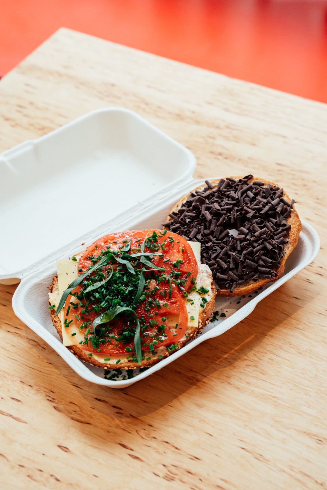 Bagels in a takeaway box